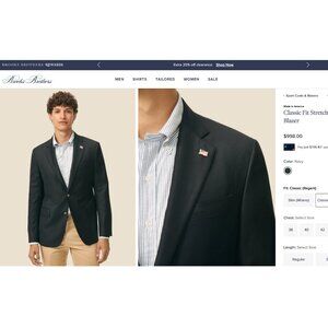 $998 Brooks Brothers Loro Piana Madison Super 120 Wool Blazer Gold Sheep Logo Bt